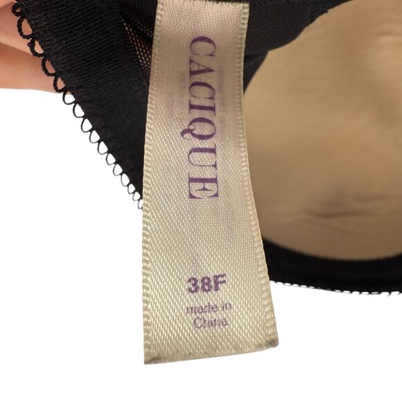 Cacique Bra Size 38F Purple Black Lace Underwired Strappy Sexy Back Closure Bra - Picture 7 of 10